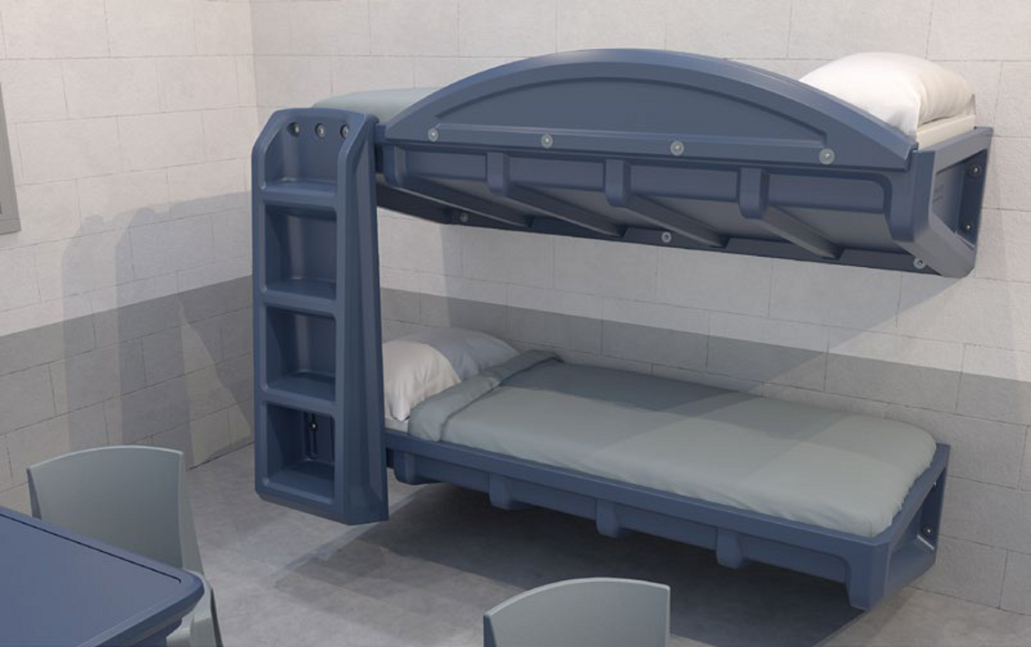Anti-ligature bunk beds fitted in a custodial cell