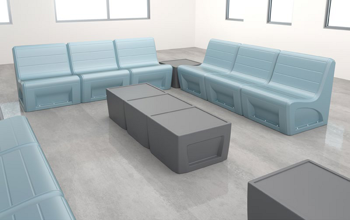 Anti-ligature moulded lounge seating and tables in a secure environment