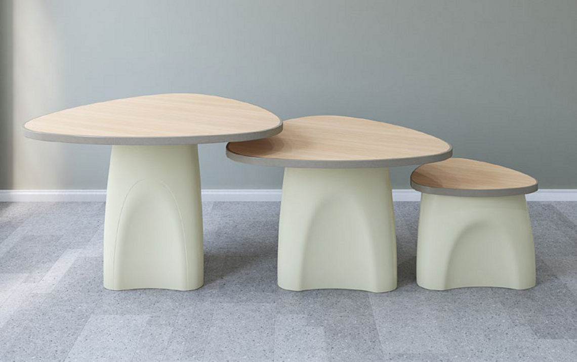 Moulded anti-ligature tables and stools in a custodial dayroom